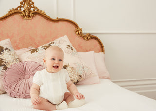 Embroidered Linen Romper in Ivory