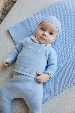 Classic Knitted Set with Peter Pan Collar in Blue