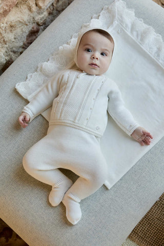 Embroidered Knitted Set in Ivory