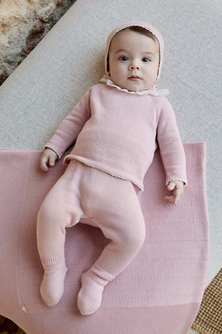 Scalloped Knitted Bonnet in Pink