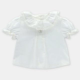 Frill Collar Short Sleeve Blouse in Ivory