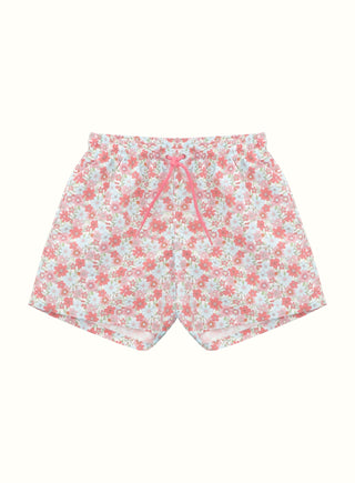 Floral Swim Short in Coral