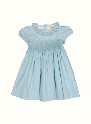 Hand Smocked Ruffle Collar Dress in Blue