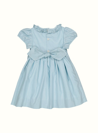 Hand Smocked Ruffle Collar Dress in Blue