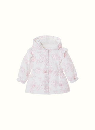 Pink Floral Print Hooded Coat in White