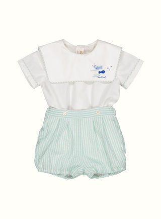 Striped Sailor Embroidered Set in Green