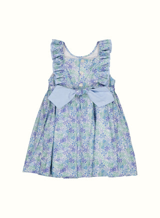 Hetty Floral Ruffle Collar Smocked Dress in Blue