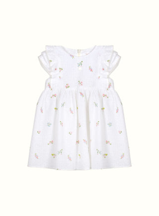 Embroidered Floral Eyelet Dress in White