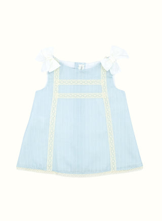 Lace Trim Bow Dress with Bloomers in Blue