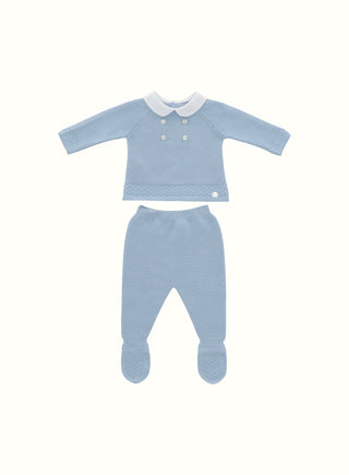 Classic Knitted Set with Peter Pan Collar in Blue