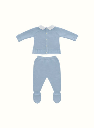 Classic Knitted Set with Peter Pan Collar in Blue