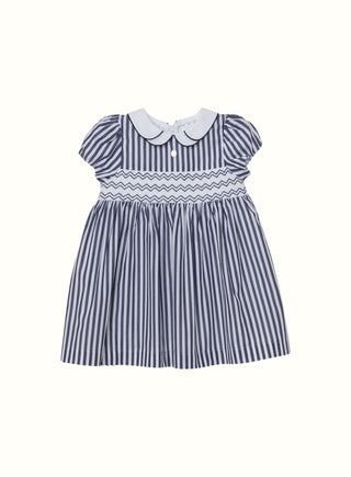 Striped Smocked Dress in Navy