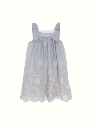 Embroidered Bow Strap Dress in Navy