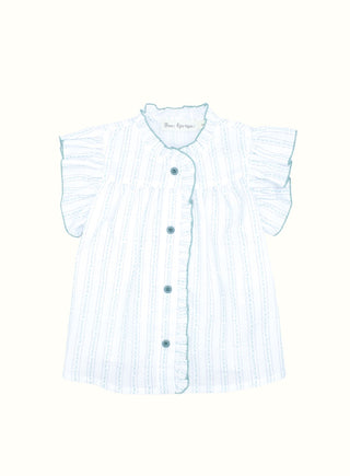 Striped Ruffle Blouse in White