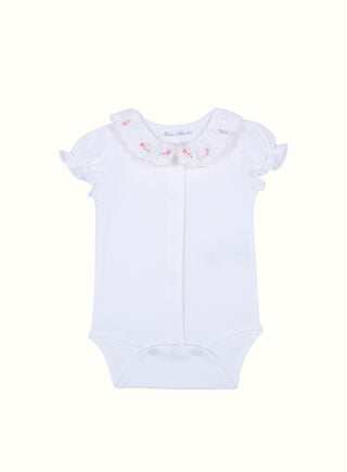Embroidered Ruffle Collar Bodysuit in White