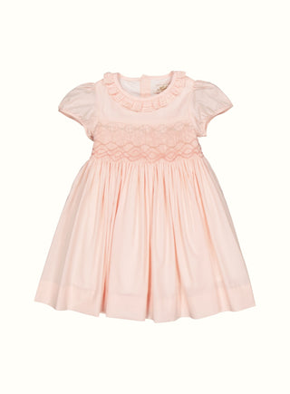 Hand Smocked Ruffle Collar Dress in Pink