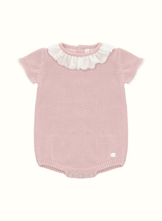Frill Collar Knitted Romper in Pink