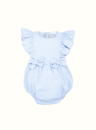 Gingham Bow Romper in Blue