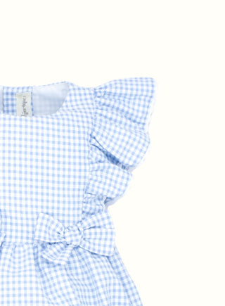 Gingham Bow Romper in Blue
