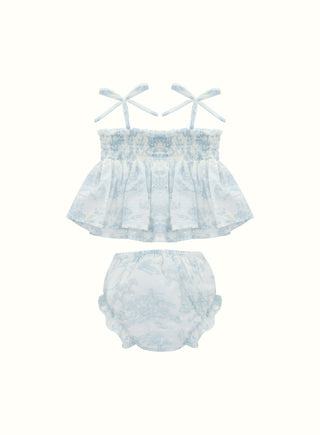 Blue Toile Smocked Set in Blue