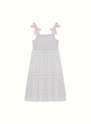 Floral Smocked Bow Strap Dress in Pink