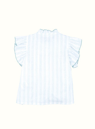 Striped Ruffle Blouse in White