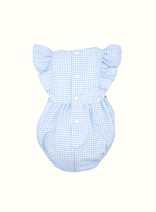 Gingham Bow Romper in Blue