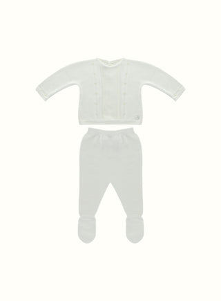 Embroidered Knitted Set in Ivory