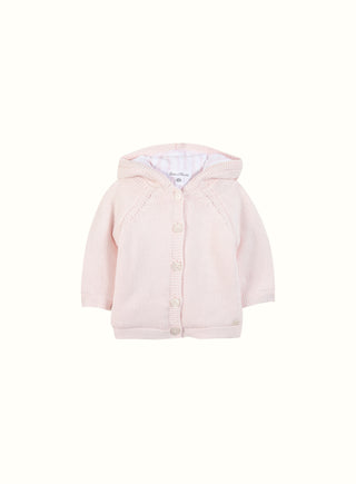 Knitted Hooded Cardigan in Pale Pink