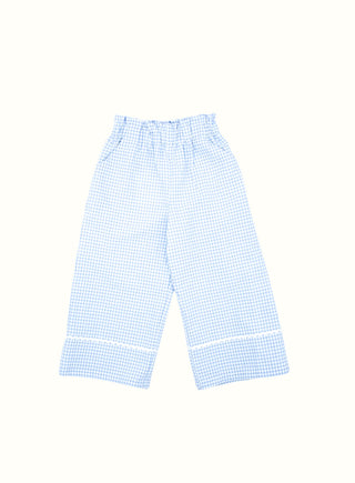 Gingham Wide Leg Trousers in Blue