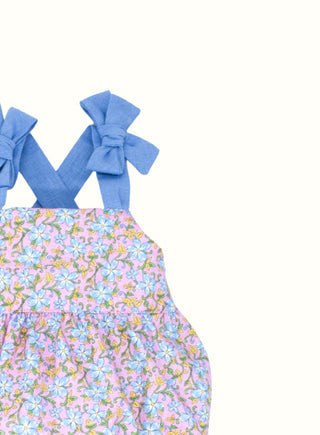 Floral Bow Strap Romper in Pink