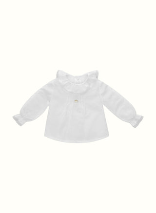 Frill Collar Long Sleeve Blouse in White