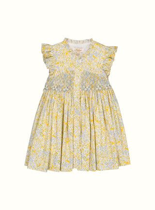 Ivy Hand Smocked Ruffle Sleeve Dress in Yellow