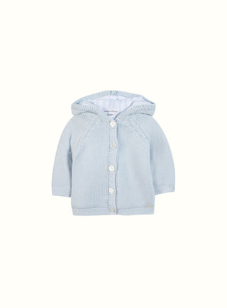 Knitted Hooded Cardigan in Light Blue