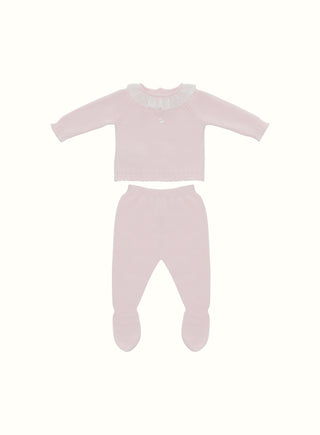 Frill Collar Knitted Set in Pink