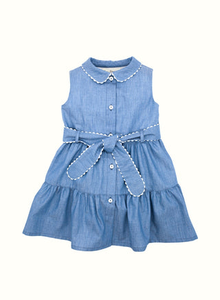 Scalloped Trim Dress in Blue