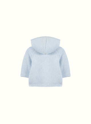 Knitted Hooded Cardigan in Light Blue