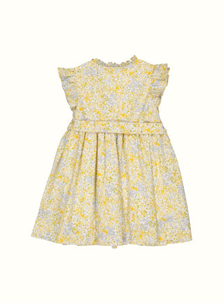 Ivy Hand Smocked Ruffle Sleeve Dress in Yellow
