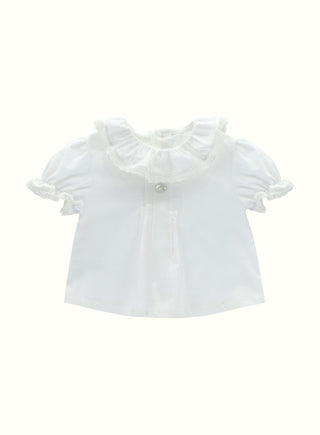 Frill Collar Short Sleeve Blouse in White