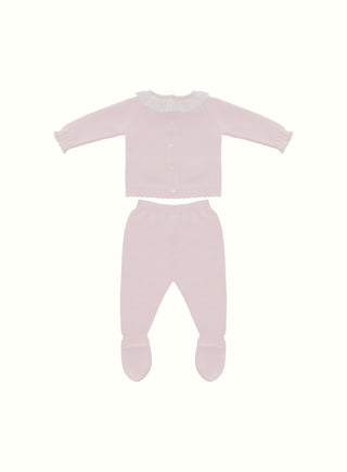 Frill Collar Knitted Set in Pink