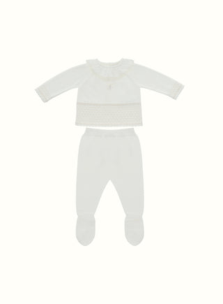 Frill Collar Knitted Set in Ivory