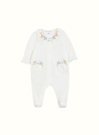 Embroidered Garden Babygrow in White