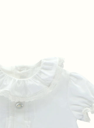 Frill Collar Short Sleeve Blouse in White