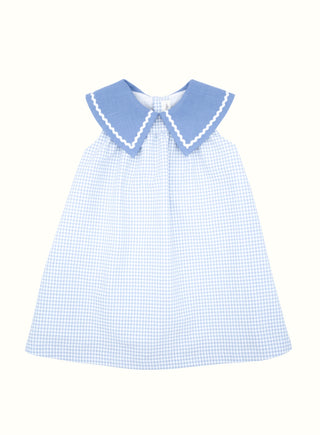 Gingham Dress with Contrast Collar in Blue