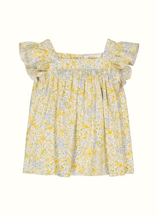 Ivy Smocked Floral Ruffle Blouse in Yellow