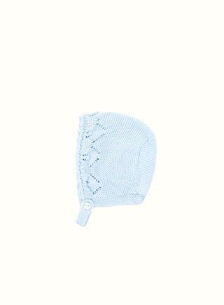 Knitted Lace Bonnet in Blue