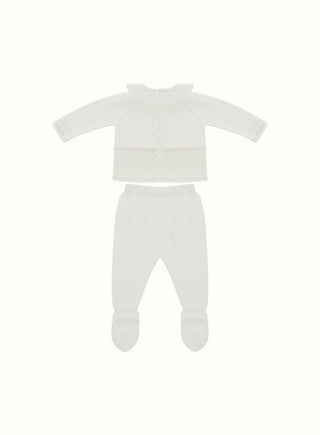 Frill Collar Knitted Set in Ivory