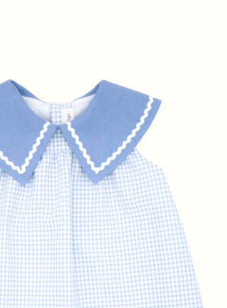 Gingham Dress with Contrast Collar in Blue