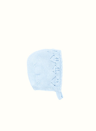 Knitted Lace Bonnet in Blue