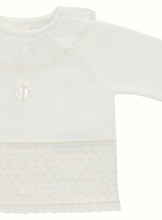 Frill Collar Knitted Set in Ivory